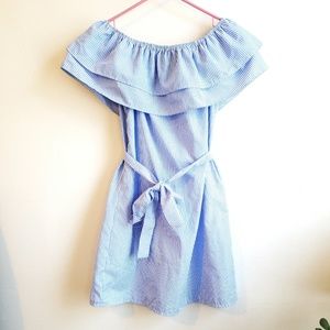 Blue White Off Shoulder Mini Dress S Summer Sun 💖